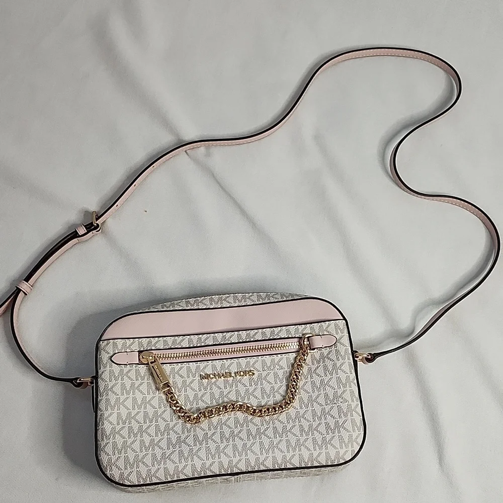 Michael Kors Jet Set Blush Zip Chain Crossbody W/ Coordinating Card Holder Set